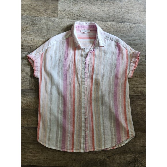 BEACHLUNCHLOUNGE Colorful Striped Short Sleeve Button Down Shirt Women's XS - Picture 2 of 6